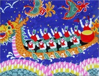 Liuduo Peasant Drawing Dragon Boat 7.5" x 9.5" (19