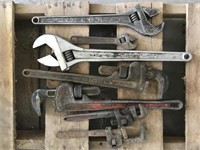 Group of 4 Pipe Wrenches and 3 Crescent