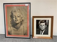 Framed Marilyn Monroe Print, JFK Photo, 2 pc