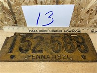 1921 PA LICENSE PLATE
