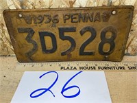 1936 PA LICENSE PLATE