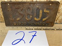 1935 PA LICENSE PLATE