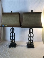 Rustic Horseshoe Table Lamps w/ Burlap Lamp Shade