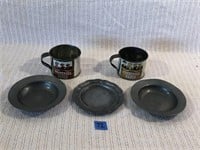 Pewter Plate/Bowls and Tin Coffee Cups