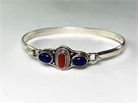Solid Sterling Lapis/Coral Cuff 12.5 Grams