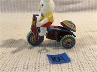 Vintage Tin Celluloid Bunny & Litho Wind Up Bike