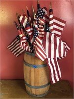 Wooden Nail Barrel w/ Various Size American Flags