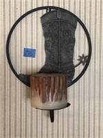 Metal Cowboy Boot Candle Holder Wall Hanging