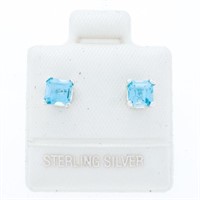 Sterling Silver Genuine Blue Topaz Princess Cut Ea