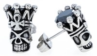 Silver Stud Back Earrings W/ Black Hematite & Skul