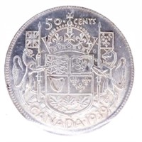 Canada 1939 Silver 50 cents AU55 ICCS