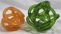 Pair of Orange/Green Three Hands Glass Sculptures
