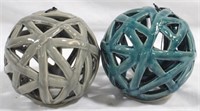 Pair of Silver/Blue Three Hands Ceramic Sculptures
