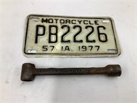 1977 Iowa Motorcycle License Plate, 7 1/2”L &