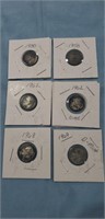 6 Assorted Dimes (1950,58,62,62,68 & 1969)