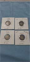 4 Assorted Silver Dimes (1908,1911 & 1912)