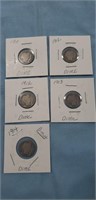 5 Assorted Silver Dimes (1911, 12, 13, 1914)