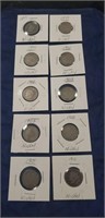 10 Assorted Silver Nickels (1897, 1899, 1900,01,
