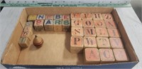 Tray Of Assorted Vintage Child's Wooden Blocks