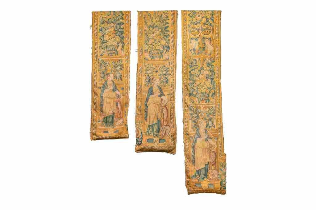 THREE FRENCH ANTIQUE TAPESTRY FRAGMENTS
