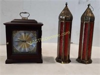 Mantle Clock & Pair of Hanging Candle Lanterns