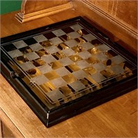 Glass & Wood Chess/ Checkers/ Backgammon Set