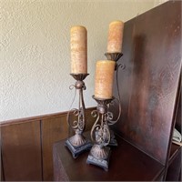 Trio of Metal Candle Holders w/ Candles