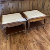Mid Century Side Tables w/ Marble Style Tops