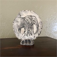 Signed Stone Style Elephant Art