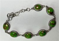 Sterling Green Copper Turquoise Bracelet 14 Grams