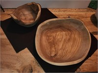 Cool, wooden bowls (2) lgst 14" x 12"