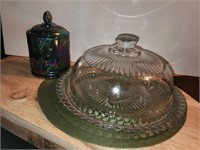 Glass covered cake plate w/ carnival glass ....