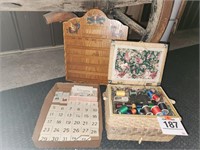 Adjustable wooden calendar w/ sewing basket