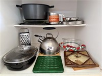 Kitchen Lot with Kettle, Baking Dishes, Cheese