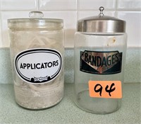 Vintage Applicators & Bandages Glass Canisters
