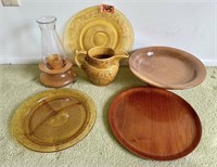 Mixed Vintage Lot with Amber Platters, Pitcher &