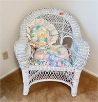 Vintage Wicker Chair w/ Cushion & Pillow