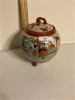 Hand painted Japanese 3 footed vase with lid
