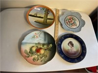 (4) vintage hand painted plates
