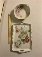 Vintage hand painted serving plate and bowl