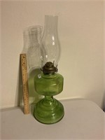 Vintage green glass oil lamp