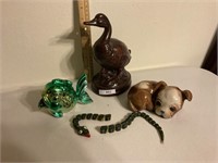 Animal lot, ceramic fish, duck, puppy, snake