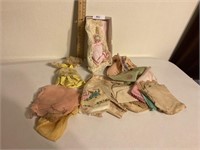Vintage baby doll,  doll clothes, handkerchiefs &
