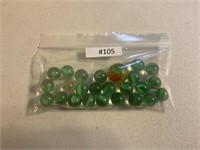 Vintage cats eye green clear marbles (24)& shooter