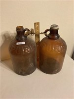 Purex brown jugs, 1 with lid
