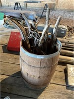 Vintage wooden nail keg & horse hames