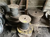2 Reels of Steel Cable, Reels of electric wire,