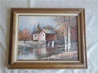 Vintage Watermill Oil Portrait  signed by artist.