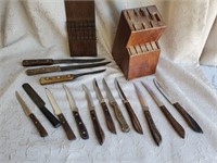 Assorted Antique & Vintage Knives with wood knife