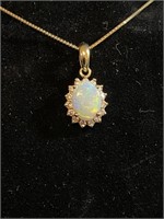 14K Gold Opal & Diamond Necklace